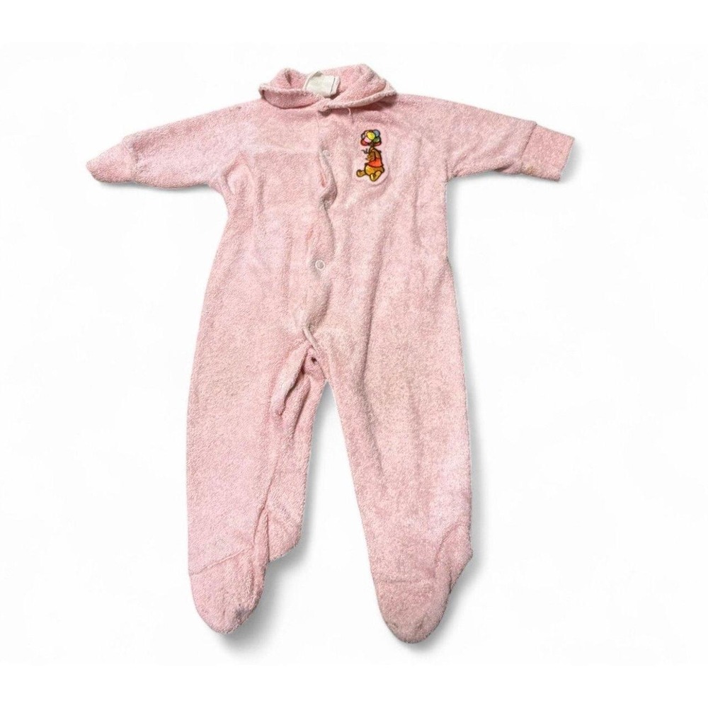 Vintage Disney Winnie the Pooh Baby Pink Terry Cloth Footed Sleeper 13-16 Lbs